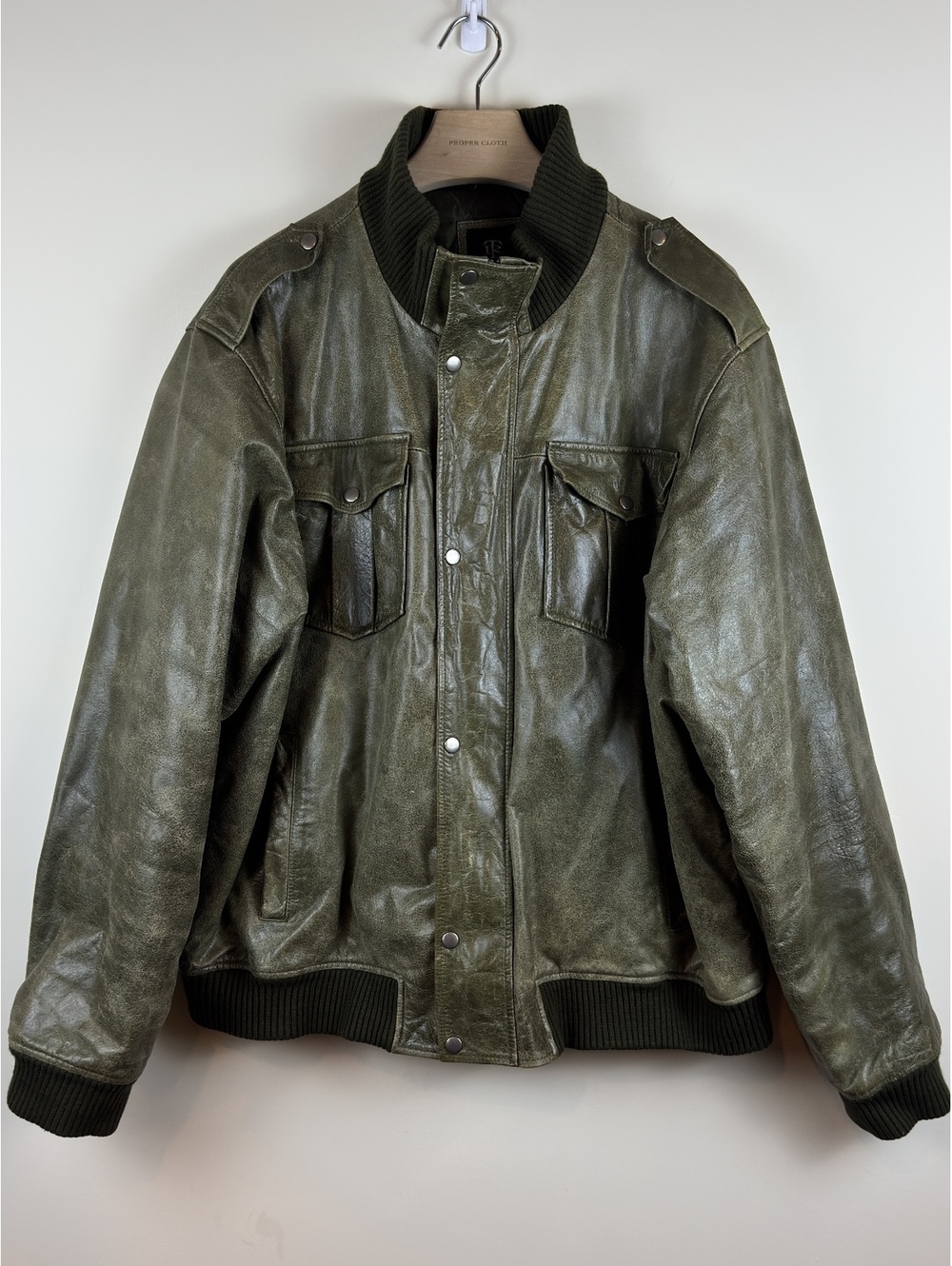 Vintage Rocco Tuscani 5XL Olive Green Genuine Leather Bomber Jacket Y2K Moto